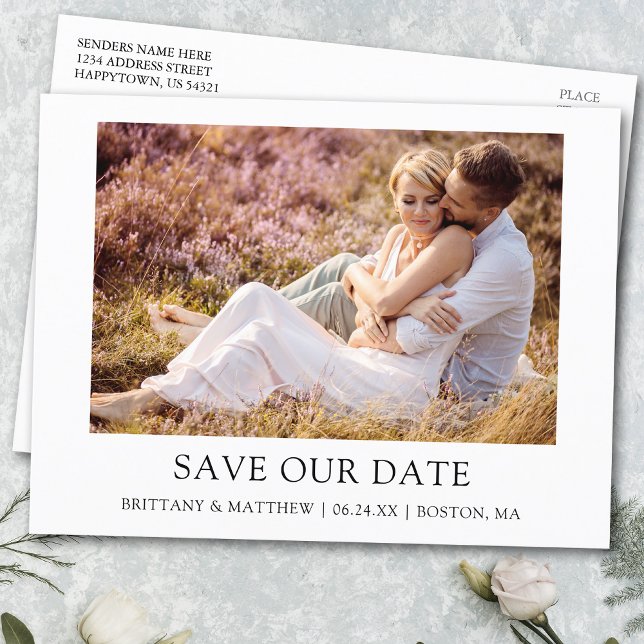 Modern Minimalist Simple Photo Save Our Date Postcard (Customize to change text size or text style.)
