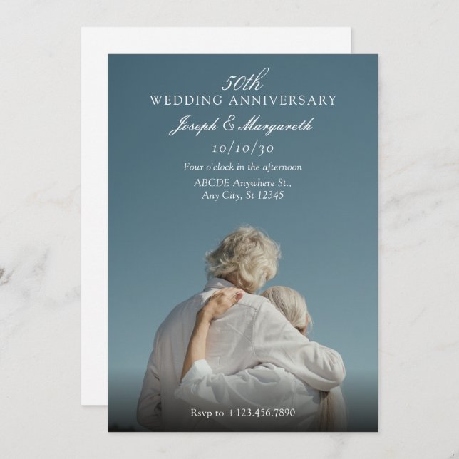 Modern minimalist simple photo wedding anniversary invitation (Front/Back)