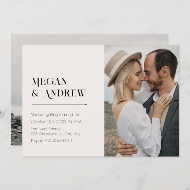 modern minimalist simple photo wedding  invitation (Front/Back)