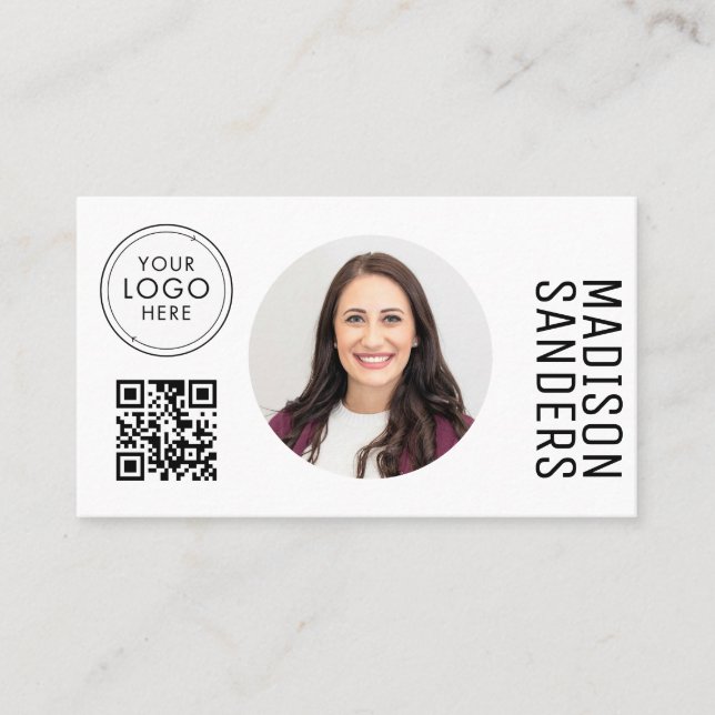 Modern Minimalist  Simple Professional Photo QR Business Card (Front)