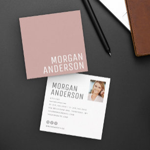 Modern Minimalist Simple Professional Photo Rose Square Business Card