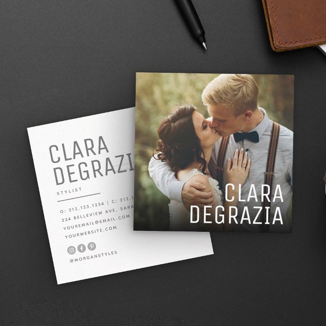 Modern Minimalist Simple Professional Photo Square Square Business Card (Creator Uploaded)