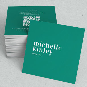 Modern minimalist simple QR code personal green Square Business Card