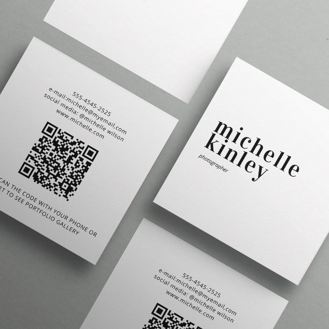 Modern minimalist simple QR code personal  Square Business Card (Creator Uploaded)