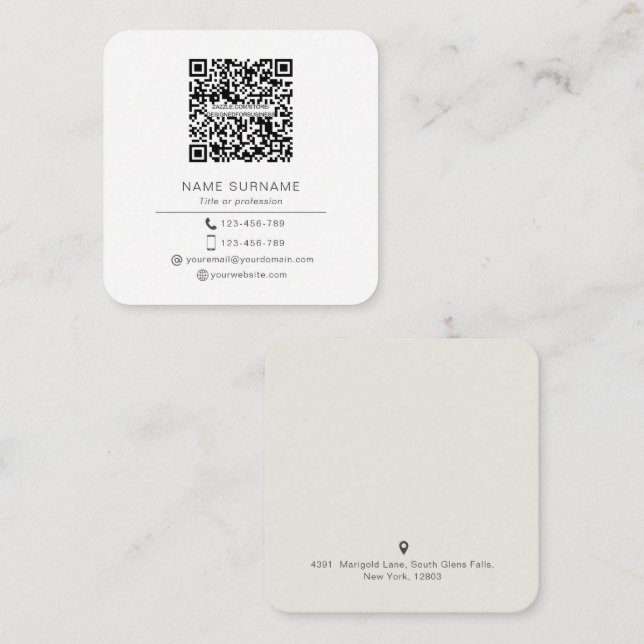 Modern Minimalist Simple QR code personal  Square  Square Business Card (Front/Back)