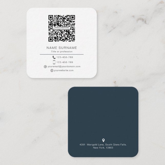 Modern Minimalist Simple QR code personal  Square Square Business Card (Front/Back)