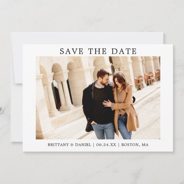 Modern Minimalist Simple Save The Date Photo Card (Front)