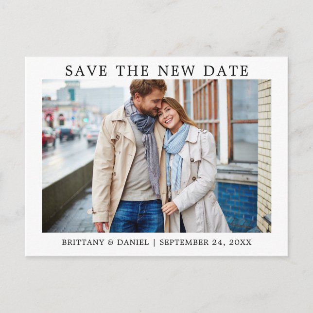 Modern Minimalist Simple Save The New Date Postcard (Front)