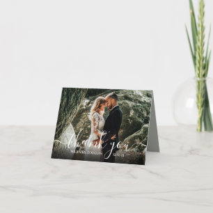 Modern Minimalist Simple Script wedding photo Than Thank You Card