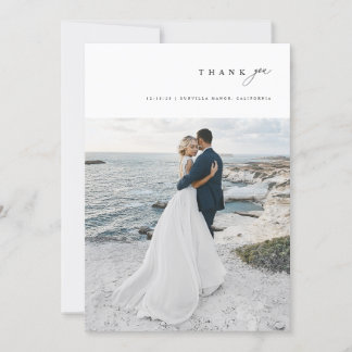 Modern Minimalist Simple Script Wedding Photo Thank You Card