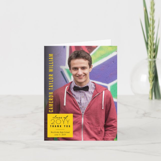 Modern Minimalist Simple Square Photo Graduation Thank You Card (Front)