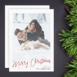 Modern Minimalist | Simple Stylish Christmas Photo Holiday Card<br><div class="desc">A stylish photo holiday card with informal casual handwritten script typography "Merry Christmas" in red on a clean simple minimalist white background. The photo and name can be easily customised for a personal touch. A simple, minimalist and contemporary christmas design to stand out this holiday season! A simple, minimalist and...</div>