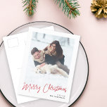 Modern Minimalist | Simple Stylish Christmas Photo Holiday Postcard<br><div class="desc">A stylish photo holiday postcard with informal casual handwritten script typography "Merry Christmas" in red on a clean simple minimalist white background. The photo and text can be easily customised for a personal touch. A simple, minimalist and contemporary christmas design to stand out this holiday season! A simple, minimalist and...</div>