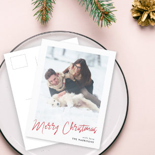 Modern Minimalist Simple Stylish Christmas Photo Holiday Postcard