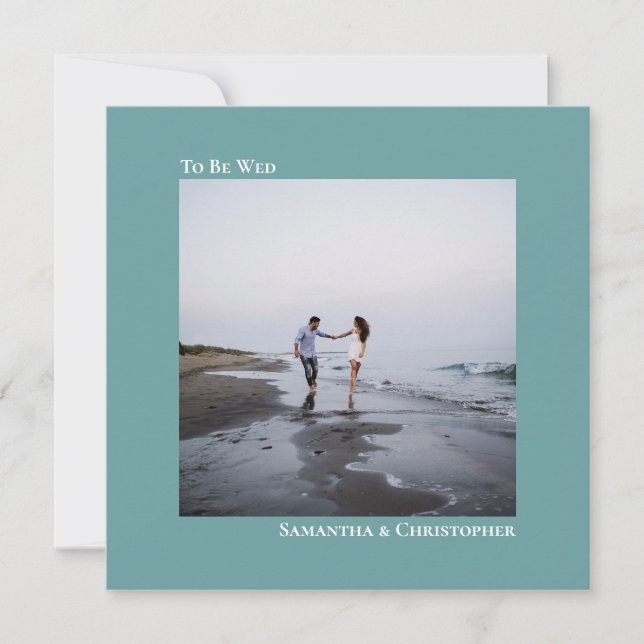 Modern Minimalist Simple Teal Square Photo Wedding Invitation (Front)