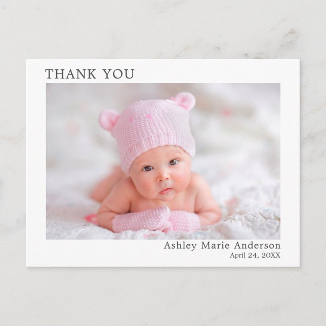 Modern Minimalist Simple Thank You New Baby Postcard (Front)