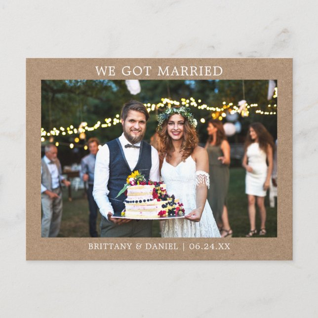 Modern Minimalist Simple We Got Married Kraft Postcard (Front)
