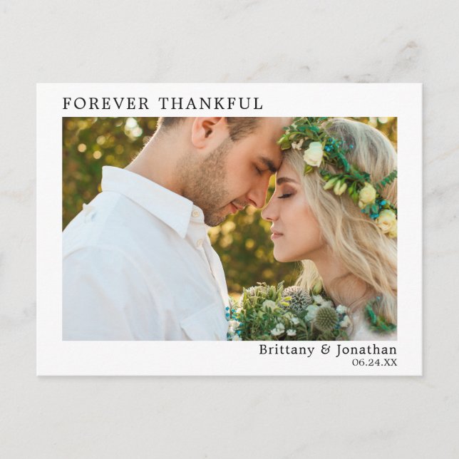 Modern Minimalist Simple Wedding Forever Thankful Postcard (Front)