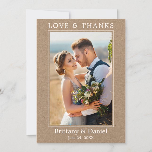 Modern Minimalist Simple Wedding Love Thanks Kraft Thank You Card (Front)
