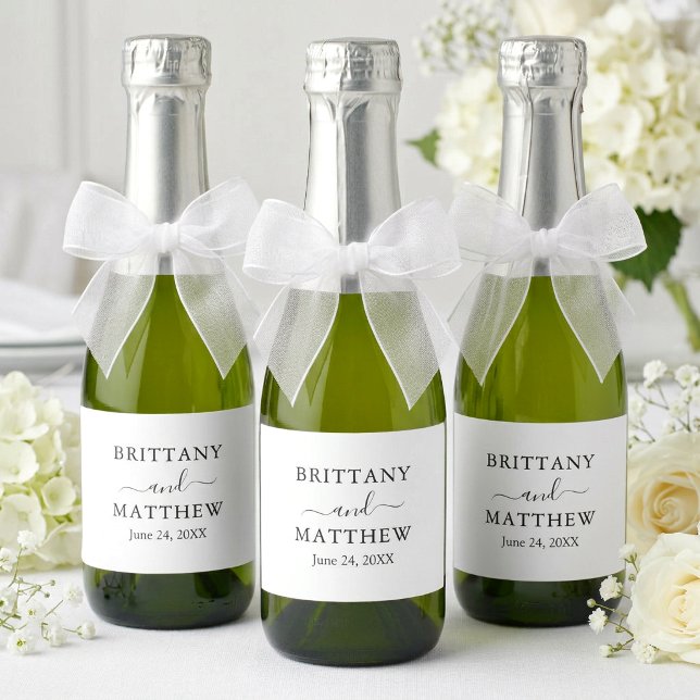 Modern Minimalist Simple Wedding Mini Sparkling Wine Label (Customize to change text size or text style.)