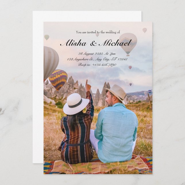 Modern minimalist simple wedding photo adventure  invitation (Front/Back)