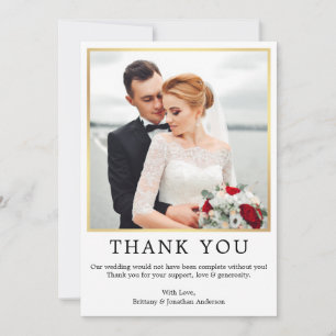 Modern Minimalist Simple Wedding Photo Gold Thank You Card