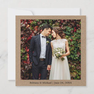 Modern Minimalist Simple Wedding Photo Kraft Thank You Card