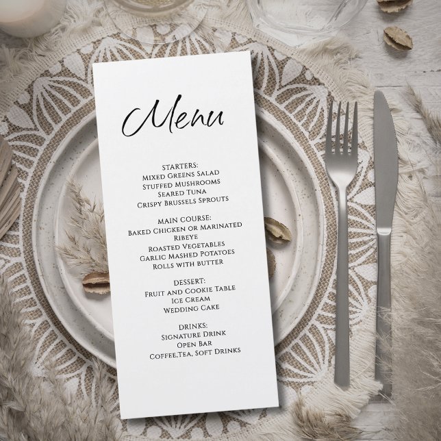 Modern Minimalist Simple Wedding Reception Dinner  Menu (Creator Uploaded)