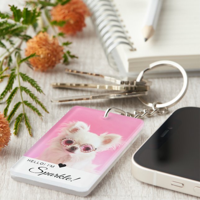 Modern Minimalist Single Photo QR Code Key Ring (Front Right)