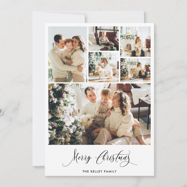 Modern Minimalist Six Photo Collage Holiday Card (Front)