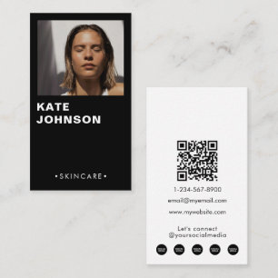 Modern Minimalist Skincare Photo QR Code Black Business Card