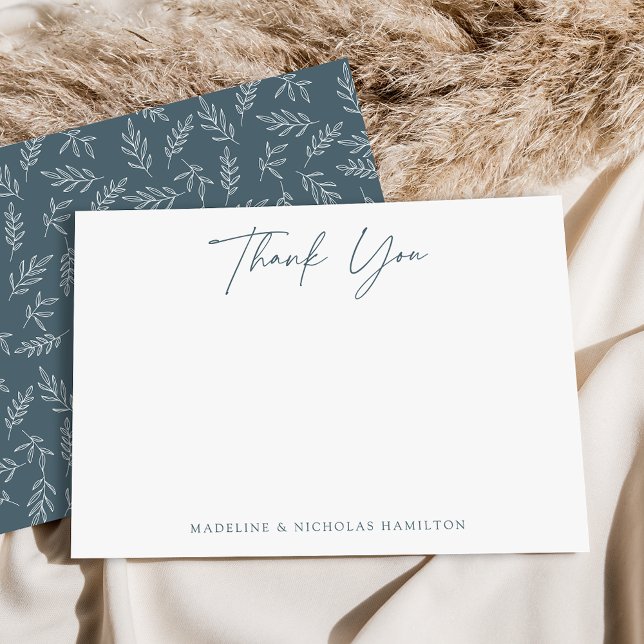 Modern Minimalist Slate Blue Botanical Thank You Card (Creator Uploaded)
