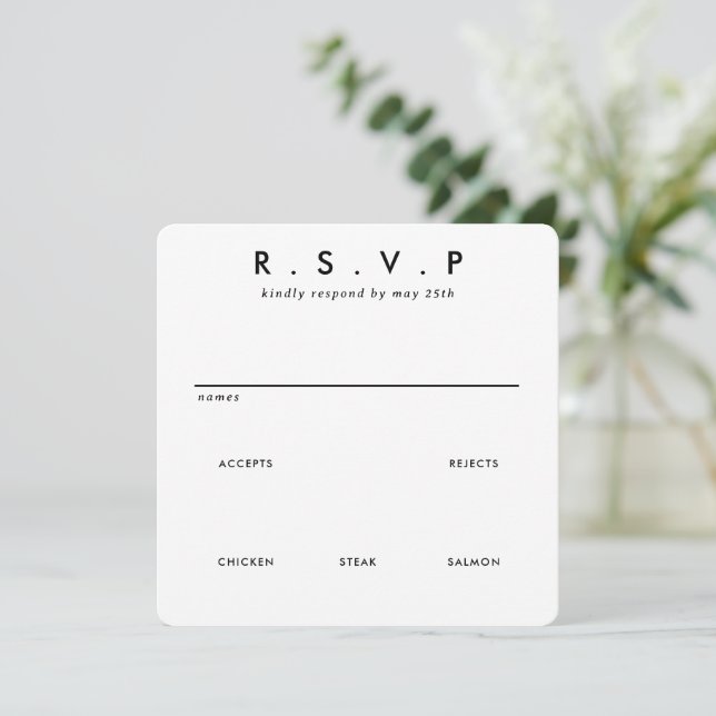 Modern Minimalist Sleek Simple Wedding RSVP Card (Standing Front)