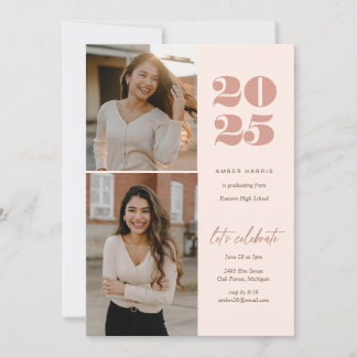 Modern Minimalist Soaring Grad 2 Photo  | Pink Invitation