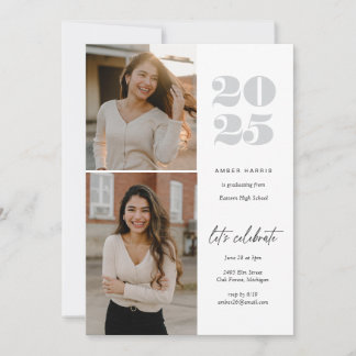 Modern Minimalist Soaring Grad 2 Photo  | White Invitation