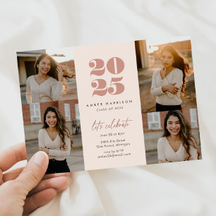 Modern Minimalist Soaring Grad   Blush Pink Photo Invitation