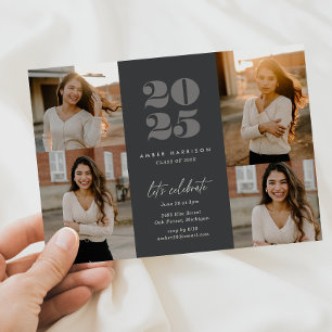 Modern Minimalist Soaring Grad   Charcoal Photo Invitation