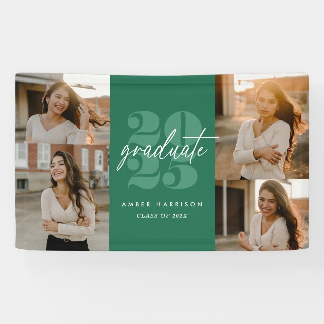 Modern Minimalist Soaring Grad | Green + White Banner (Horizontal)