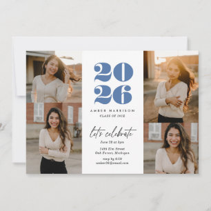 Modern Minimalist Soaring Grad   Royal Blue Photo Invitation