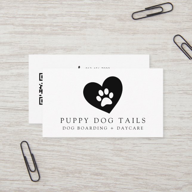 Modern Minimalist Social Media Icons Dog Business Card (Front/Back In Situ)