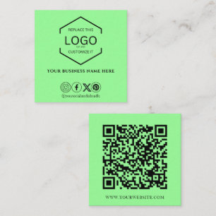 Modern Minimalist Social Media QR Code Mint Green Square Business Card