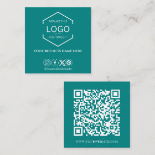 Modern Minimalist Social Media QR Code Teal Square Business Card