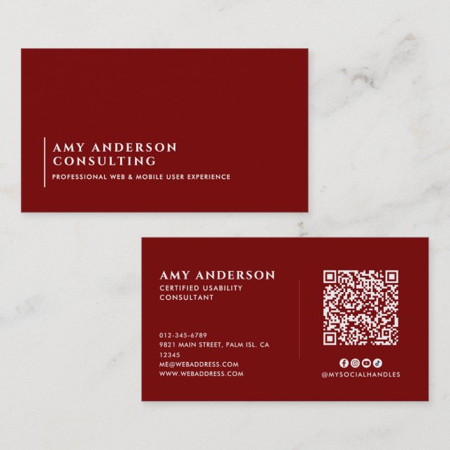 Modern Minimalist Socials & QR Code Business Card (Front/Back)