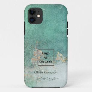 Modern Minimalist Soft Weathered Teal Gold Logo iPhone 11 Case