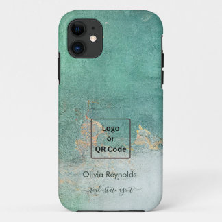 Modern Minimalist Soft Weathered Teal Gold Logo iPhone 11 Case