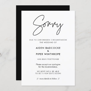 Modern minimalist Sorry wedding update card