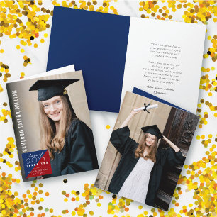 Modern Minimalist Split Square Photo Graduation Thank You Card