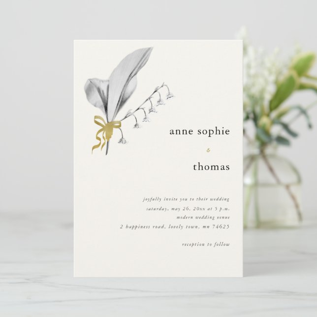Modern Minimalist Spring Lily of Valley Wedding Invitation (Standing Front)