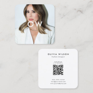 Modern Minimalist Square Monogram Photo Business Card