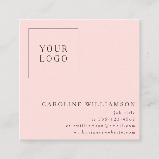 Modern Minimalist Square Professional Logo Pink Square Business Card (Front)